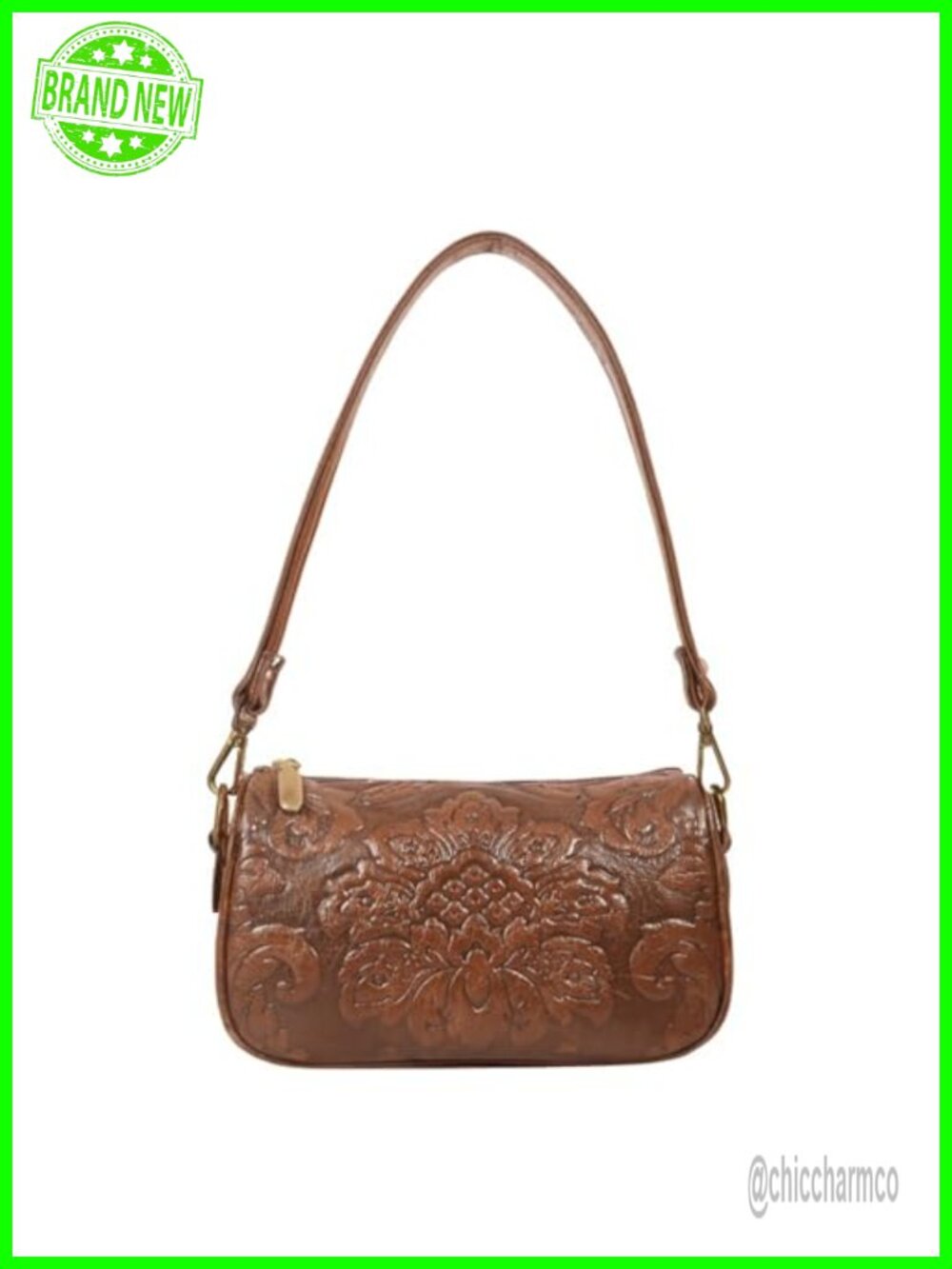 Vintage Floral Embossed Crossbody Bag Wide Strap Shoulder Purse